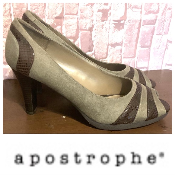🔴Taupe Faux Suede Open Toe Pumps - Picture 1 of 9